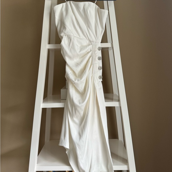 Ramy Brooke white strapless dress with rhinestone buttons - Picture 2 of 2